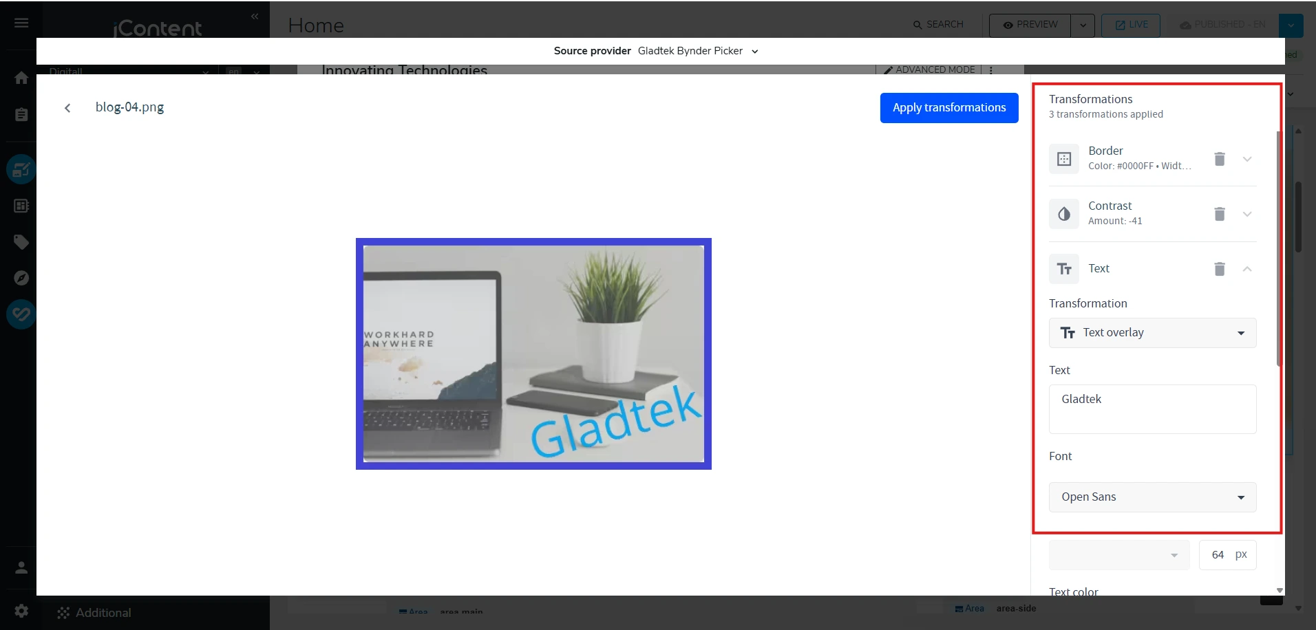Image Selection with Dynamic Asset Transformation